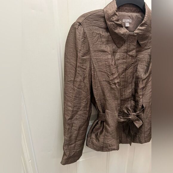 J Jill Petite Belted Metallic Jacket overcoat tie waist collared - Picture 2 of 7